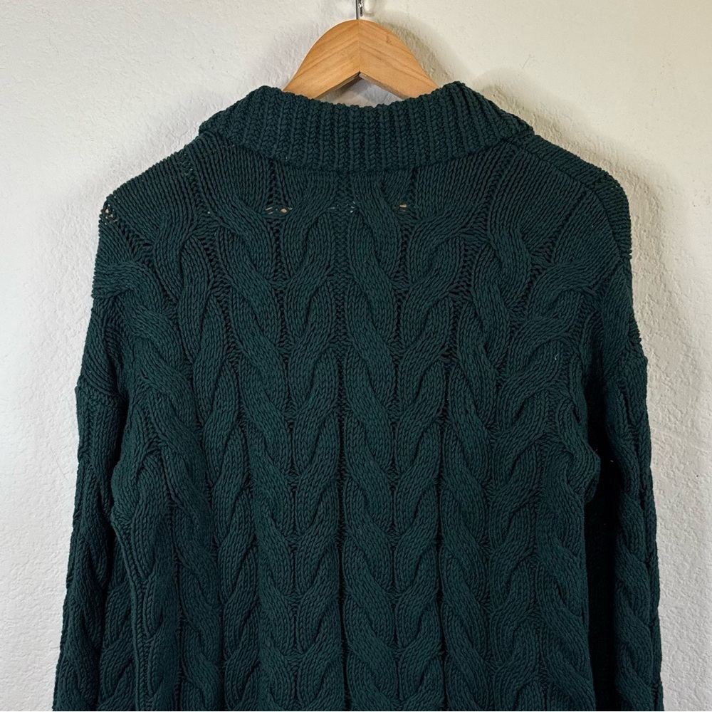 Loft Collared Split Neck Chunky Cable Knit Green … - image 7
